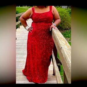 Red sequence prom dress